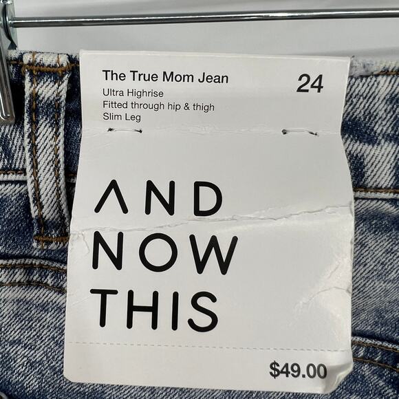 And Now This Light Wash Distressed Ripped Mom Jeans High Rise Size 24" New - Picture 7 of 9